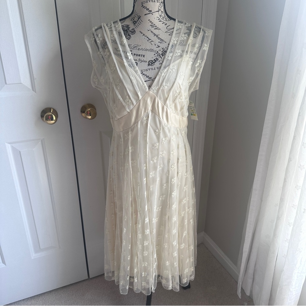 Cream Color Slip Dress with Lace Midi Length Size 6 with Tags by ICE